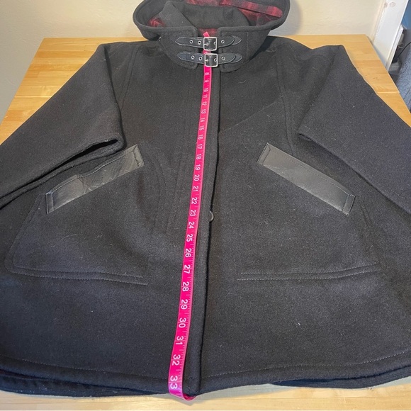 Coach New York Black Wool Blend w Black Leather Trim Hooded Cape - Picture 11 of 11